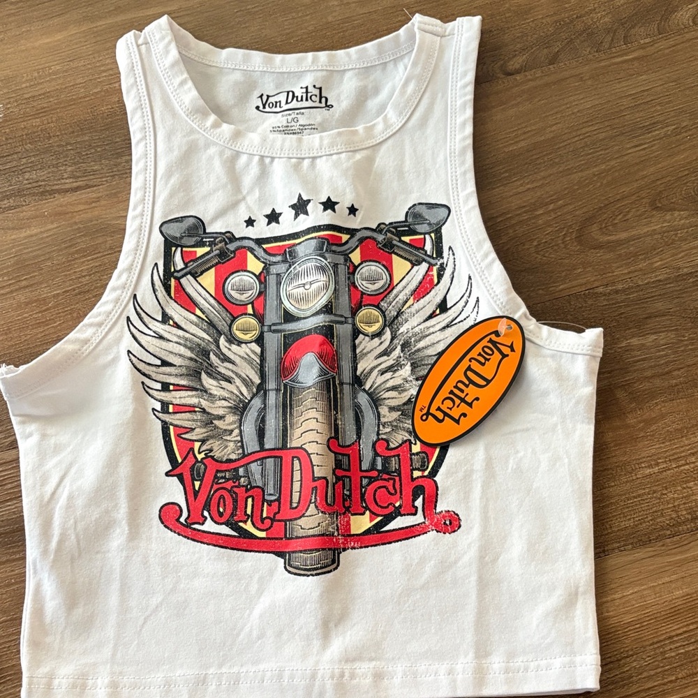 Von Dutch Kids White and Red Graphic Tank Top